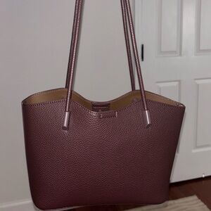 Chocolate brown smooth leather like shoulder purse